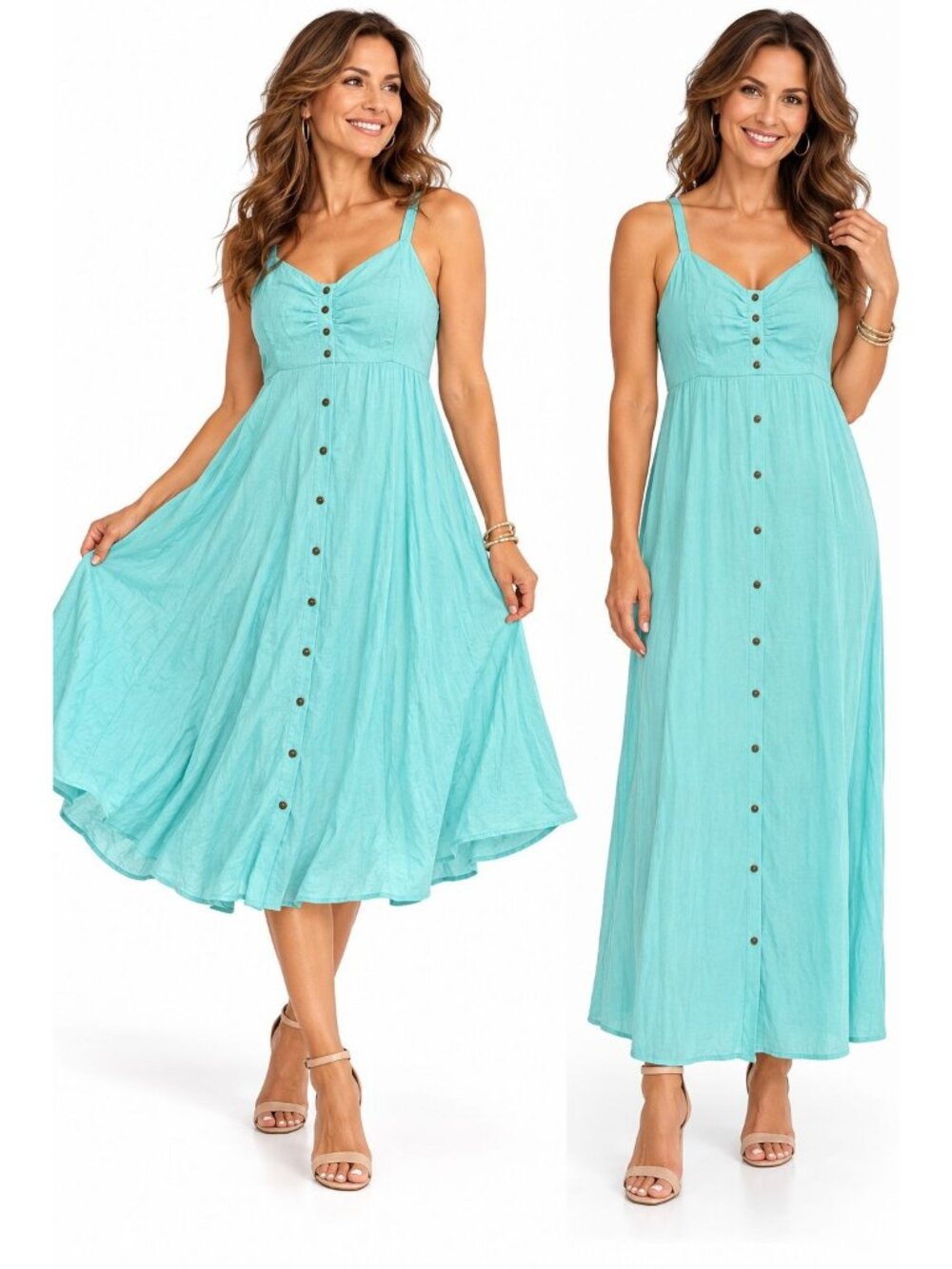 Torrid Size 2 Sleeveless Maxi Dress Button Front Adjustable Straps Aqua